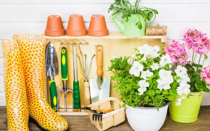 Limpar e guardar as ferramentas de jardinagem em local adequado após cada uso é essencial para durabilidade e prevenção de acidentes. ferramentas-de-jardinagem-higienizadas-e-armazenadas-em-armario